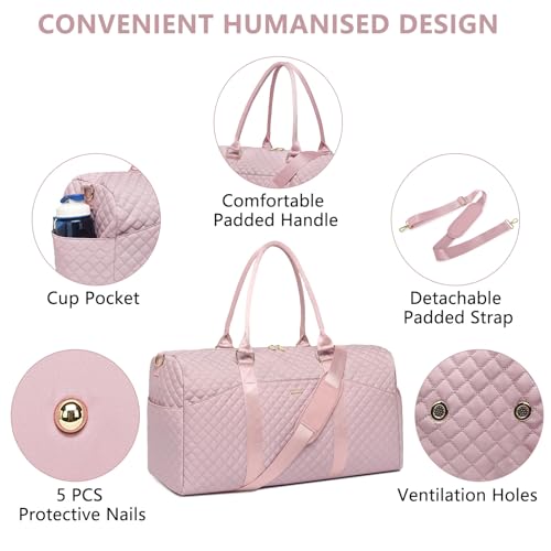 Women Weekender Travel Duffle Bag: Travel Duffel Overnight Bags with Shoe Compartment Large Carry on Tote with Toiletry Bag Weekend Traveling Yoga Gym Hospital Bag for Women with Wet Pocket 3 PCS Set - color: 20-Pink - 3 PCS, size: Large