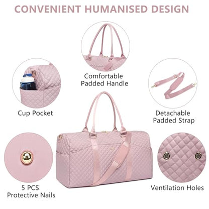 Women Weekender Travel Duffle Bag: Travel Duffel Overnight Bags with Shoe Compartment Large Carry on Tote with Toiletry Bag Weekend Traveling Yoga Gym Hospital Bag for Women with Wet Pocket 3 PCS Set - color: 20-Pink - 3 PCS, size: Large