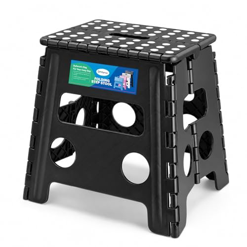 Dyforce Folding Step Stool 13 Inch,300lbs Foldable Stool for Adults & Kids | Stepping Stool Black,Non-Slip Plastic Compact Foot Stool with Carry Handle,Lightweight for Bathroom Kitchen Bedroom Garden - color: Black, size: 13inch