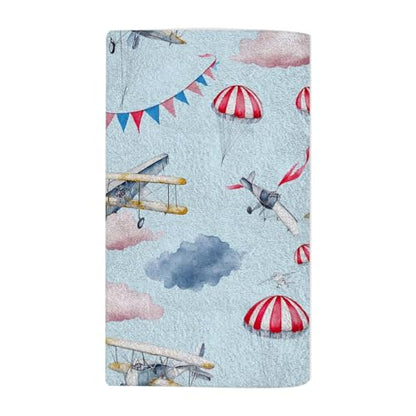 Airplane Hot Air Balloon Beach Towel Flags Garlands Clouds Parachute Face Towels Suit Travel Sports Pool Swimming Bath Camping Spa Gym Yoga,15x30 Inch - color: Airplane Hot Air Balloon