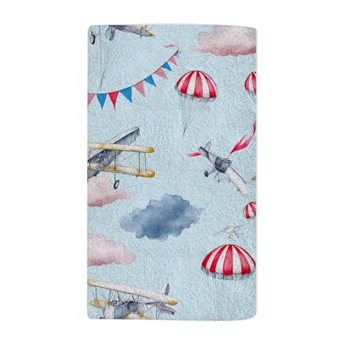 Airplane Hot Air Balloon Beach Towel Flags Garlands Clouds Parachute Face Towels Suit Travel Sports Pool Swimming Bath Camping Spa Gym Yoga,15x30 Inch - color: Airplane Hot Air Balloon