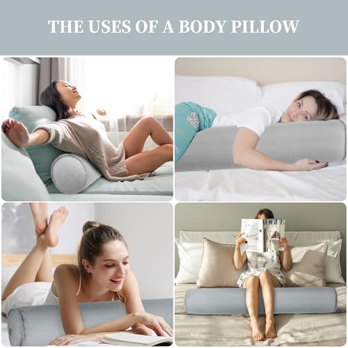 ONTYZZ Inflatable Body Pillow Long Pillow for Bed Oval Bolster Pillow - color: Grey, size: Long Oval (1-Pack)