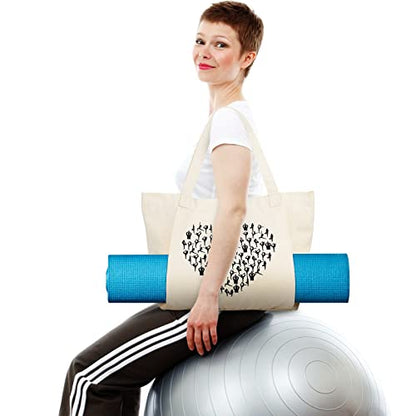 Saintrygo Yoga Bags for Women with Mat Carrier Canvas Pilates Tote Carryall Fits All Your Stuff for Travel Gym Workout - color: Beige