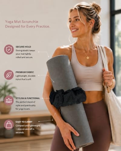Yoga Mat Scrunchie - Elastic Mat Holder, Fits Standard Yoga Mats - color: BLACK