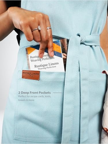 100% Cotton Kitchen Apron with 2 Pockets – Adjustable Chef Apron for Cooking Baking BBQ – Unisex Apron - color: Aqua