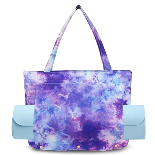 Yoga Mat Bag Yoga Bags and Carriers Fits All Your Stuff Yoga Tote Bag with Zipper Pocket Yoga Mat Carrier Pilates Bag Take in Out Mat Easily - color: Tie Dye Purple