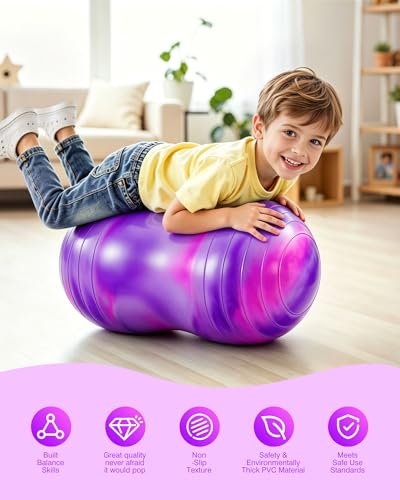 ZOOJOY Peanut Ball for Kids and Adults | 18/20Inch Anti-Burst Exercise Ball - color: Pink & Purple, size: 35 x 18 Inch