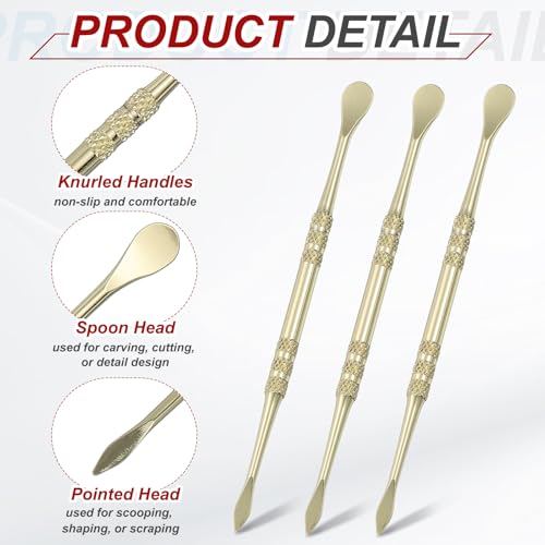HARFINGTON 22pcs Wax Carving Tool 4.8" Double-Headed Stainless Steel Sculpture Tools Kit Modeling Engraving Sculpting Spoons for Clay Pottery Crafts Shaping, Gold Plated - color: Gold Plated