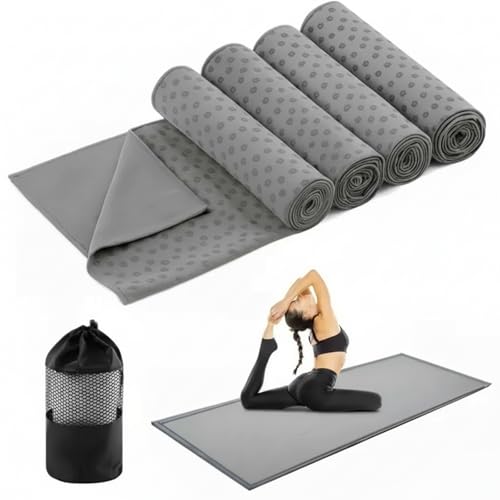 Breling Yoga Towel 4 Pack, Hot Yoga Towel 72" x 24" Non Slip, Grey - color: Grey
