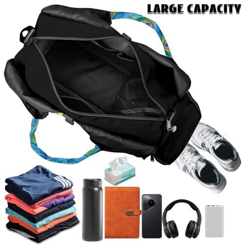 Yoga Gym Bag with Removable Adjustable Shoulder Strap, Shoe Compartment & Top Yoga Mat Holder 17.72x8.66x9.84in - color: Blue Peacock Feather Print