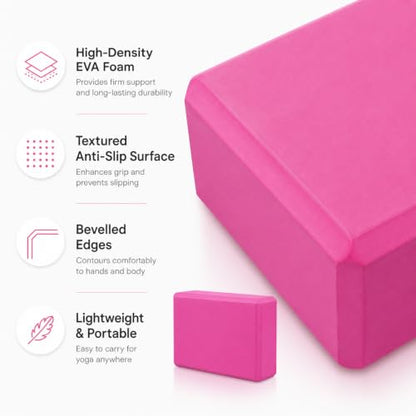 EXERZ Yoga Blocks 2 pack, Gym Blocks, Exercise Workout Fitness Bricks, Pilates Stretch Handstand Non-Slip - color: Pink