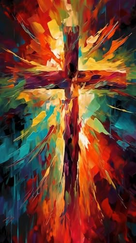 ARTGOTO Large Paint by Numbers for Adults Abstract Christian Cross | 15.7x27.5inch/40x70cm Paint by Number Kit on Canvas, Colorful Faith Wall Art Acrylic Painting Set with Brushes, No Frame - color: PBN049