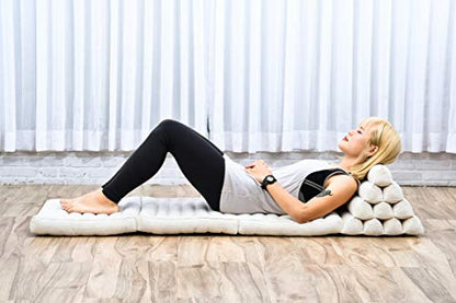Leewadee - Comfortable Japanese Floor Mattress - Thai Floor Bed with Triangle Cushion - Futon Mattress - Thai Massage Mat, 67 x 21 inches, Ecru, Kapok Filling | Floor & lounge cushion for relaxing, reading & TV - for meditation & yoga, firm & stable - col