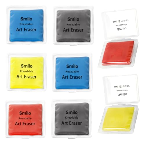 Smilo Kneaded Erasers for Artists, 8-Pack, Colorful | Reusable, Dust-Free, No Smudge, Moldable Putty Eraser with Case, Ideal for Drawing, Sketching, Students, School Supplies - color: 4 Colors-2