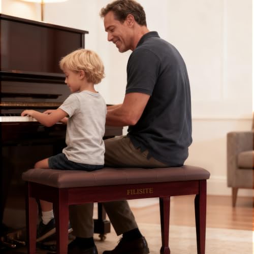 Duet Piano Bench with Storage, Wooden Piano Stool with Waterproof Padded Cushion, Bench Seat for Vanity, Living Room, Bedroom (Brown) - color: Duet-brown