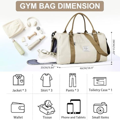 Gym Bag for Women Men with Shoes Compartment,Sports Duffle Bag Personal item travel Duffel Bags Tote Bag Small Carry on Weekender Overnight Bag Workout Dance Bag Hospital Holdalls Beige Brown - color: A19-Beige Brown