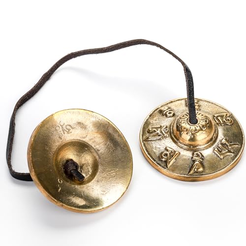 Foraineam Tingsha Cymbals Meditation Chime Bells, 2.5 Inch Brass Tibetan Tingsha Bells Relaxation Musical Instruments for Mindfulness, Chakra Healing, Stress Relief, Sound Awakening, Yoga Meditation