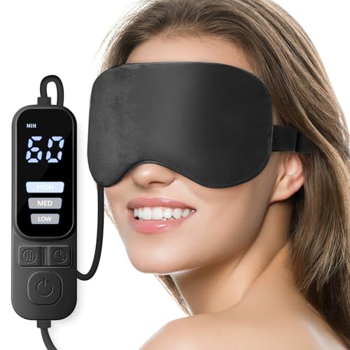 Ezona Heated Eye Mask, Warm Eye Compress Mask for Dry Eyes, Black | USB Electric Eye Heating Pad, Temperature & Timer Control, Blepharitis, Sinus, Migraine, Stye, MGD Puffiness - color: Black