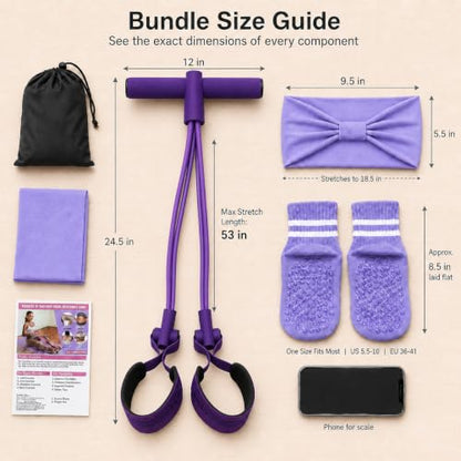 Pedal Resistance Band, Stitched Anti-Snap Elastic Pull Rope Fitness Equipment, 3-in-1 Home Workout Exercise Bands Set with Pilates Grip Socks & Headband - color: Purple, size: 55LB