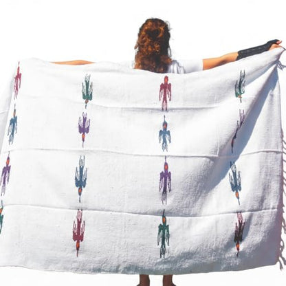 Open Road Goods Namaste White Yoga Blanket - Thick Mexican Thunderbird Blanket - Handmade and Made for Yoga!