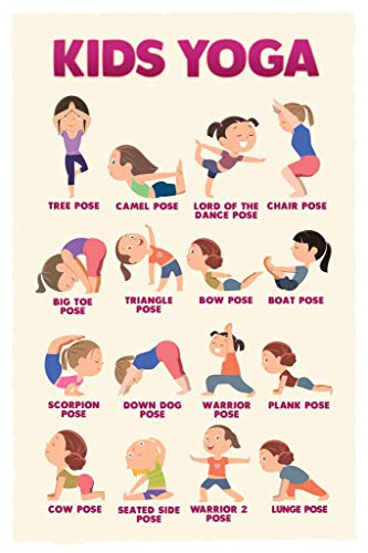 Kids Yoga Poster Kid Chakra With Poses For Children Exercise Posters Activities Cool Wall Art Print 16x24 - color: Kids Yoga Poses | 13725, size: 24"L x 16"W