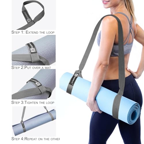 A AZURELIFE [MAT NOT Included] Yoga Mat Sling, Yoga Mat Straps for Carrying, Easy-Cinch Yoga Mat Holder Strap - color: Gray