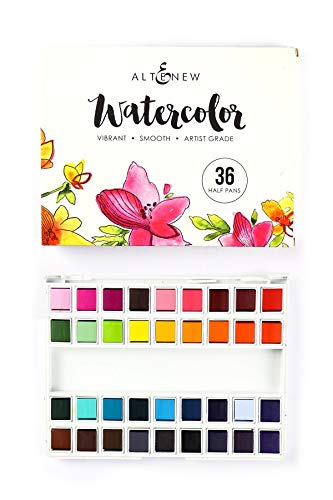 Altenew Watercolor 36 Pan Set, Watercolor Paints, 36 Vibrant Colors, Convenient Palette Case for Storing and Mixing Colors, Artist Watercolor Brush Included, Great for Watercoloring Techniques