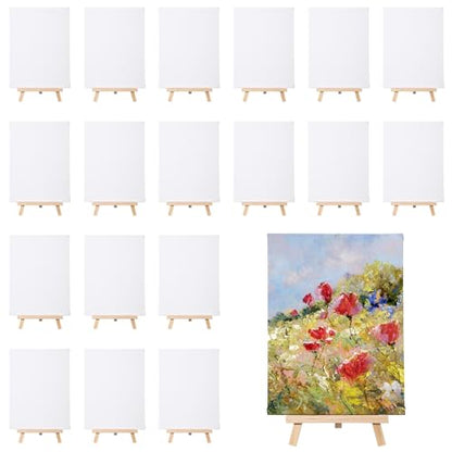 Motimind 36 Pcs 6 x 8 Mini Canvas and 8" Easel Set Bulk for Paint Party | Painting Art Crafts for Back to School Classroom Birthday Valentine Christmas Mother's Day End of School Year Gifts - size: 6 x 8 Inch