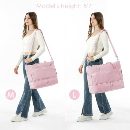 Gym Bag for Women, 45L Carry On Travel Duffel Bag with Shoes Compartment - color: Pink, size: Large