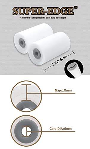 ROLLINGDOG 5PCS 2 inch Mini Foam Paint Roller Covers Set Concave End Design | Fine texture fabric,secure tapered fit,glossy paint effect,fits all paints, smooth surface use,50.8mm size for painters - color: 5pc 2" Paint Roller Set