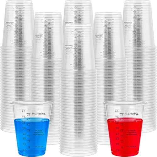 150 Pieces Plastic Measuring Cups 8oz, Disposable Epoxy Resin Mixing Cups with Measurements, Clear Liquid Measuring Cups for Resin, Paint, Mixing and Crafts
