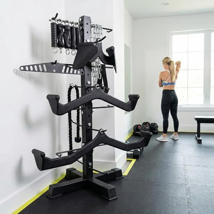Cable Attachments Rack for Gym Accessories, Lat Pull Down Bar Organizer with Hooks, Home Gym Storage Rack for LAT Pulldown Attachments