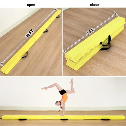 Marfula 6 FT / 8 FT / 9 FT Folding Gymnastics Beam Foam Balance Floor Beam - color: Light Yellow, size: 10 Ft
