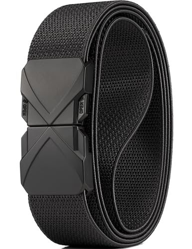 GEIT Stretch Nylon Belt,1 3/8" Elastic Belt with Quick Release Buckle - color: Black, size: Waist 47"-50" (Length57")