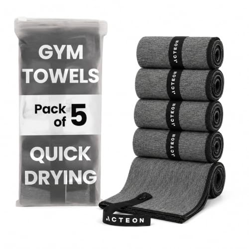 Acteon Microfiber Quick Dry Gym Towel 5 Pack, Silver ION Odor-Free Absorbent Fiber, Fast Drying, Men & Women Workout Gear for Body Sweat, Working Out, Towels Charcoal Grey - color: Dark Grey, size: Pack of 5