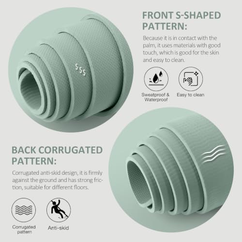 Gruper Yoga Mat Non Slip, 72"L x 24"W x 0.24"/0.32"TH, Anti-Tear Exercise Mat with Carrying Strap and Bag, Pro TPE Yoga Mats for Women, Workout Mats for Home, Pilates and Floor Exercises - color: Pale Green