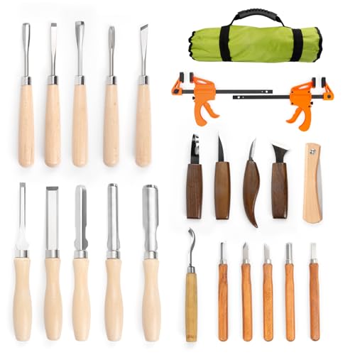 Wood Carving Kit - 23Pcs Wood Carving Tools Set,Carving Knife Set with 4Pcs Whittling Knives,11Pcs Chisel Knives,5Pcs Detail Carving Knives,1Pc Folding Saw,Wood Chisel Sets for Beginners Adults Kids