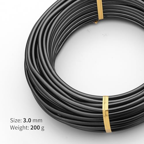 Bonsai Training Aluminum Wire, 3.0mm 9 Gauge Black 200g, Bendable Anodized Craft Wire, Flexible Armature Wire for Bonsai Tree Shaping, DIY Handcraft and Model Making(Black-3.0) - color: Black, size: 9 Gauge