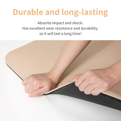PAIDU POE Yoga Mat （10mm）Extra Thick Fitness Mat 72"x24" with Carry Strap - color: Beige+Black.