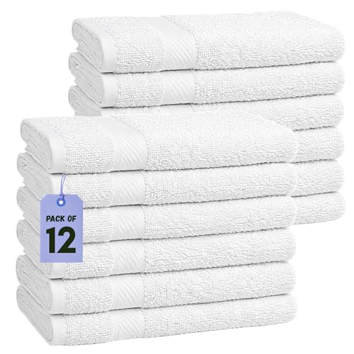 Pearl Linens 12 Pack 22x44 Economy Cotton Hotel Quality White Bath Towels Quick-Dry, Lightweight, Soft & Absorbent Bathroom Towels for Spa, Gym, Hotel & Shower Bulk White Towel Set - color: White, size: Bath Towel-Large-PK12