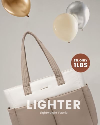 LOVEVOOK Puffer Laptop Bag for Women, Ultra-Lightweight Work Bag Tote w/Organized Compartments, 15.6/17.3“, for Travel&Work - color: Khaki/Beige, size: 15.6 Inch