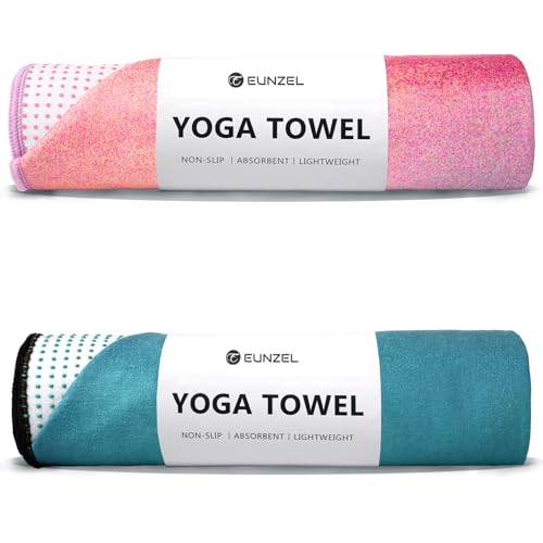 Eunzel Hot Yoga Mat Towel with Grip Dots, Printed Design 72" x 24" - color: Z-sunset/ Teal Flow