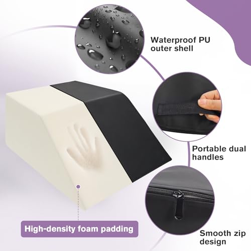 Massage Table Bolster Pillow for Leg Support,Durable 30D Foam with Easy-Clean PUCover,Trapezoidal Elevating Leg Wedge for Physical Therapy 20.4 x 18.5 x 9 Inch(Black)