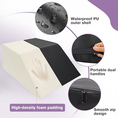 Massage Table Bolster Pillow for Leg Support,Durable 30D Foam with Easy-Clean PUCover,Trapezoidal Elevating Leg Wedge for Physical Therapy 20.4 x 18.5 x 9 Inch(Black)