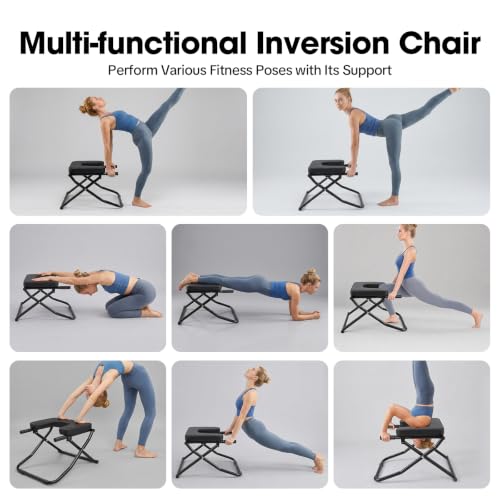 Yoga Headstand Bench, Yoga Inversion Chair Headstand Prop Upside Down Chair Yoga Head Stand Inversion Stool for Practice Head Stand, Shoulderstand, Handstand and Various Yoga Poses (Black)