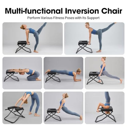 Yoga Headstand Bench, Yoga Inversion Chair Headstand Prop Upside Down Chair Yoga Head Stand Inversion Stool for Practice Head Stand, Shoulderstand, Handstand and Various Yoga Poses (Black)