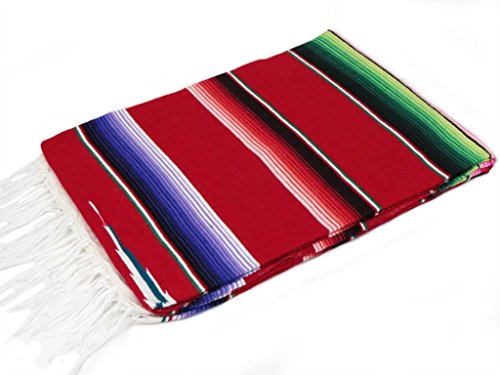 Leos Imports Mexican Serape Blanket (Medium 60"x24", Red) - color: Red, size: Medium 60"x24"