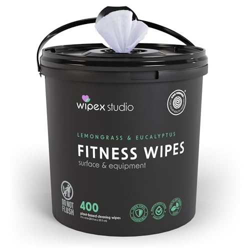 Wipex Yoga Mat Cleaner Wipes, EWG Verified, 400 Ct Plant-Based Lemongrass, Eucalyptus & Vinegar Wipes for Gym & Fitness Equipment & All Purpose Gym Cleaning - Safe for Peloton Bikes & Treadmills - size: 400 Count (Pack of 1), style: Bucket: Lemongrass