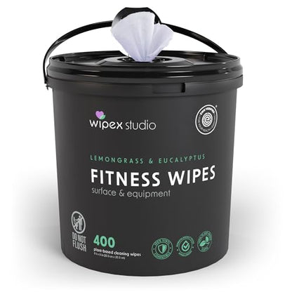 Wipex Yoga Mat Cleaner Wipes, EWG Verified, 400 Ct Plant-Based Lemongrass, Eucalyptus & Vinegar Wipes for Gym & Fitness Equipment & All Purpose Gym Cleaning - Safe for Peloton Bikes & Treadmills - size: 400 Count (Pack of 1), style: Bucket: Lemongrass