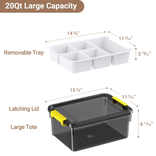 20Qt Stackable Storage Bins with Lids Trays Craft Box Organizers, 1Pack,GY | Clear Plastic Latching Boxes Organizers with Dividers Portable Containers for Arts & Crafts, Home Office Classroom Car Trunk - color: Clear Grey, size: 20QT-1Pack